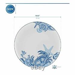 Minh Long I 6 Pieces Premium Porcelain Ocean Pattern Print Plates Set, Round Pla