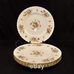 Minton 5 Dinner Plates Marlow S309 Fluted Swirl Multicolor Floral Gold 1967-1968