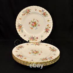 Minton 5 Dinner Plates Marlow S309 Fluted Swirl Multicolor Floral Gold 1967-1968