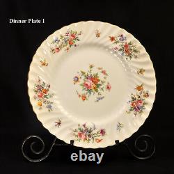 Minton 5 Dinner Plates Marlow S309 Fluted Swirl Multicolor Floral Gold 1967-1968