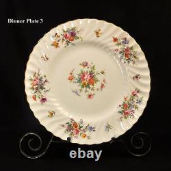 Minton 5 Dinner Plates Marlow S309 Fluted Swirl Multicolor Floral Gold 1967-1968