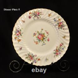 Minton 5 Dinner Plates Marlow S309 Fluted Swirl Multicolor Floral Gold 1967-1968