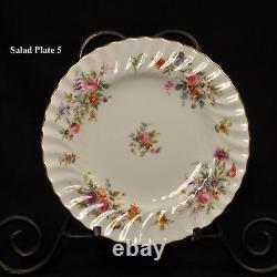 Minton 7 Salad Plates Marlow S309 Fluted Swirl Multicolor Floral Gold 1967-1968