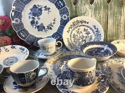 Mismatched Vintage China Transferware 6 settings Dinnerware Blue and White # 1