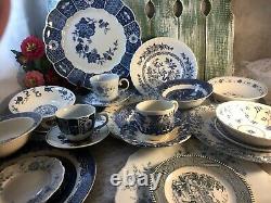 Mismatched Vintage China Transferware 6 settings Dinnerware Blue and White # 1