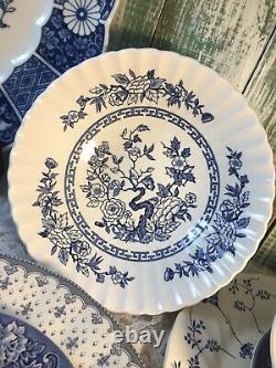 Mismatched Vintage China Transferware 6 settings Dinnerware Blue and White # 1