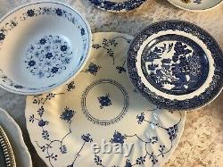 Mismatched Vintage China Transferware 6 settings Dinnerware Blue and White # 1