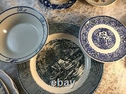 Mismatched Vintage China Transferware 6 settings Dinnerware Blue and White # 1