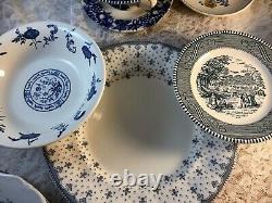 Mismatched Vintage China Transferware 6 settings Dinnerware Blue and White # 1