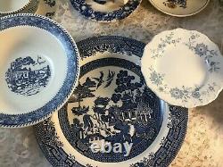 Mismatched Vintage China Transferware 6 settings Dinnerware Blue and White # 1