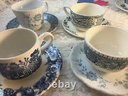 Mismatched Vintage China Transferware 6 settings Dinnerware Blue and White # 1