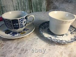 Mismatched Vintage China Transferware 6 settings Dinnerware Blue and White # 1