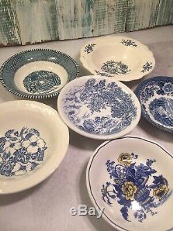Mismatched Vintage China Transferware 67 piece Dinnerware Set Blue and White # 3
