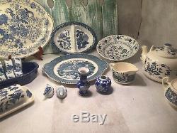 Mismatched Vintage China Transferware 67 piece Dinnerware Set Blue and White # 3