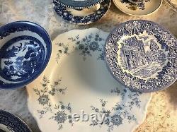 Mismatched Vintage China Transferware 8 settings Dinnerware Blue and White # 1