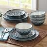 Modern 12-24 Piece Dinnerware Set For 4-8 Plates Bowls Teal Medallion Blue White