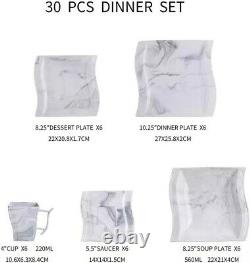 Modern 30-Piece Marble Luxury Porcelain Dinnerware Set with 6Dinner Plate etc