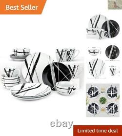 Modern Black and White Dinnerware Set 16-Piece Plates and Bowls for 4