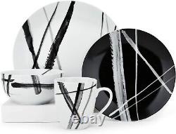 Modern Black and White Dinnerware Set 16-Piece Plates and Bowls for 4