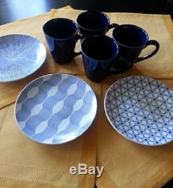 Modern Dinnerware Set 16-32 Pc Blue White Stoneware For 4-8 Plates Bowls Mugs