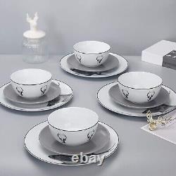 Modern Dinnerware Set Plates Salad Bowls Round White Christmas Holiday 18 Piece