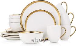 Modern Poreclain 16 Piece Dinnerware Set, Plates and Bowls Set, Dish Set for 4