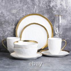 Modern Poreclain 16 Piece Dinnerware Set, Plates and Bowls Set, Dish Set for 4