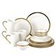 Modern Poreclain 16 Piece White and Gold Dinnerware Set, Plates and Bowls Set
