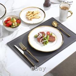 Modern Poreclain 16 Piece White and Gold Dinnerware Set, Plates and Bowls Set