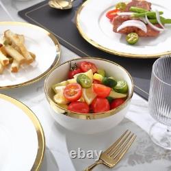 Modern Poreclain 16 Piece White and Gold Dinnerware Set, Plates and Bowls Set
