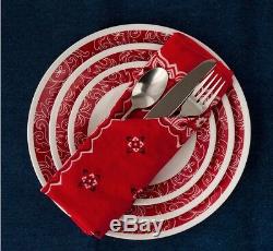 Modern Red & White 48 Piece Dinnerware Set 12 Place Setting Serving Dish Bowl P