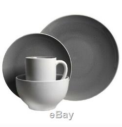 Modern Round Grey White 48 Piece Dinnerware Set 12 Place Home Dining Dishes Plat