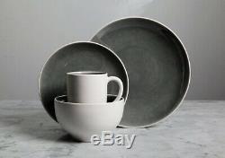 Modern Round Grey White 48 Piece Dinnerware Set 12 Place Home Dining Dishes Plat