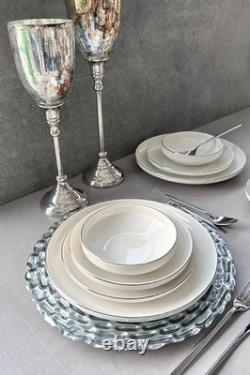 Modern Silver Platinum 24-Piece Porcelain Dinnerware Set 6 Person Cream White