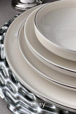 Modern Silver Platinum 24-Piece Porcelain Dinnerware Set 6 Person Cream White