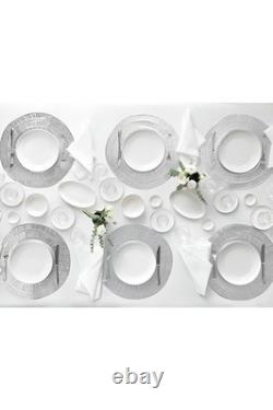 Modern Silver Platinum 24-Piece Porcelain Dinnerware Set 6 Person Cream White