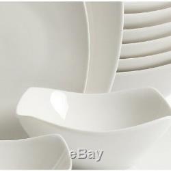 Modern Soft Square Design 40-Piece White Ceramic Dinnerware Set Service for 8