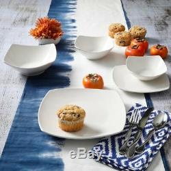 Modern Soft Square Design 40-Piece White Ceramic Dinnerware Set Service for 8