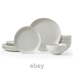 Moonlight Plates and Bowls Sets, 12 Piece Stoneware Dinnerware Set with White