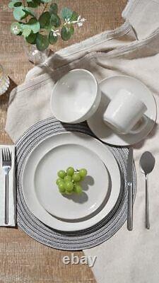 Moonlight Plates and Bowls Sets, 12 Piece Stoneware Dinnerware Set with White