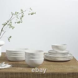 Moonlight Plates and Bowls Sets, 12 Piece Stoneware Dinnerware Set with White