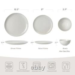 Moonlight Plates and Bowls Sets, 12 Piece Stoneware Dinnerware Set with White