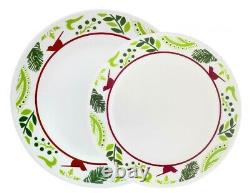 NEW 16-pc Corelle BIRDS and BOUGHS Dinnerware Set CHRISTMAS Peace Joy Red Green