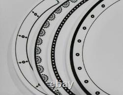 NEW 16-pc Corelle BLACK WHTE DINNERWARE SET Circles Dots Lace Keyhole