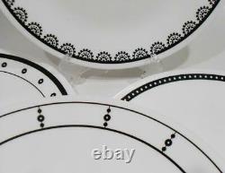 NEW 16-pc Corelle BLACK WHTE DINNERWARE SET Circles Dots Lace Keyhole