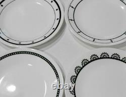 NEW 16-pc Corelle BLACK WHTE DINNERWARE SET Circles Dots Lace Keyhole