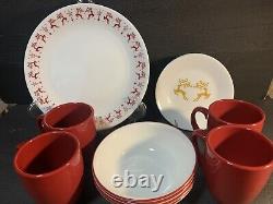 NEW 4 SETS of Corelle DANCER & PRANCER DINNER PLATE, SAUCER, CUP, BOWL 16 PIECES