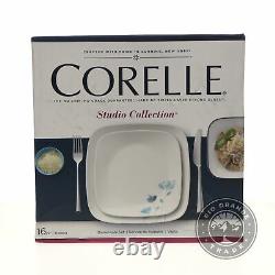 NEW Corelle Square Dalena Dinnerware Set in White / Blue Flowers 16 Pieces