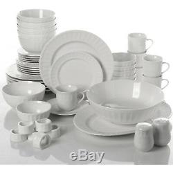 NEW Gibson Home Regalia 46-Piece White Plates Bowls Dinnerware and Serveware Set