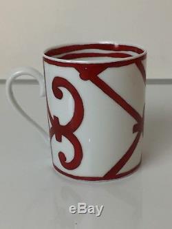 NEW Hermes Balcon du Guadalquivir Red White Scroll Porcelain Coffee Mug Box #2